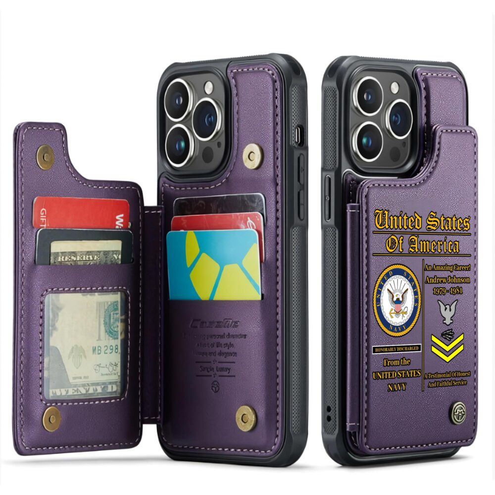 US Navy, E 7 Gold - Leather Flip Phone Case - Image 6