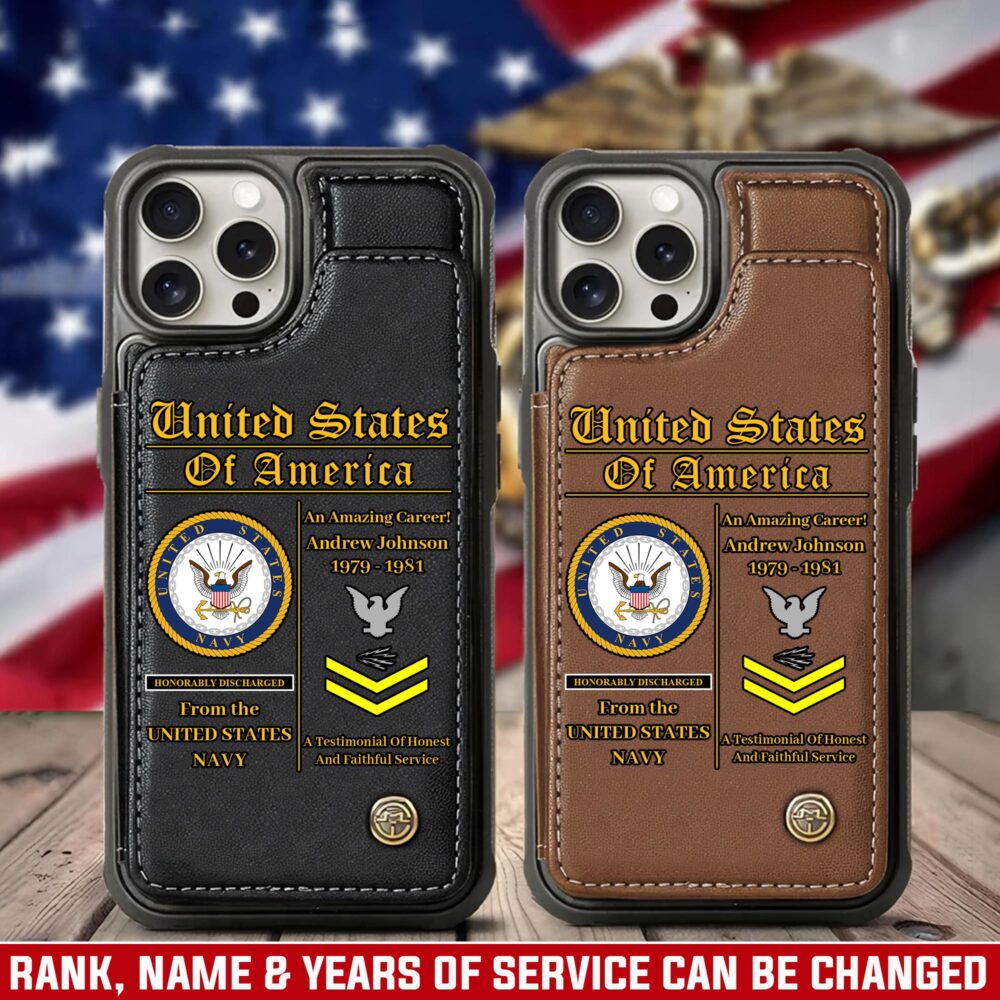 US Navy, E 7 Gold - Leather Flip Phone Case