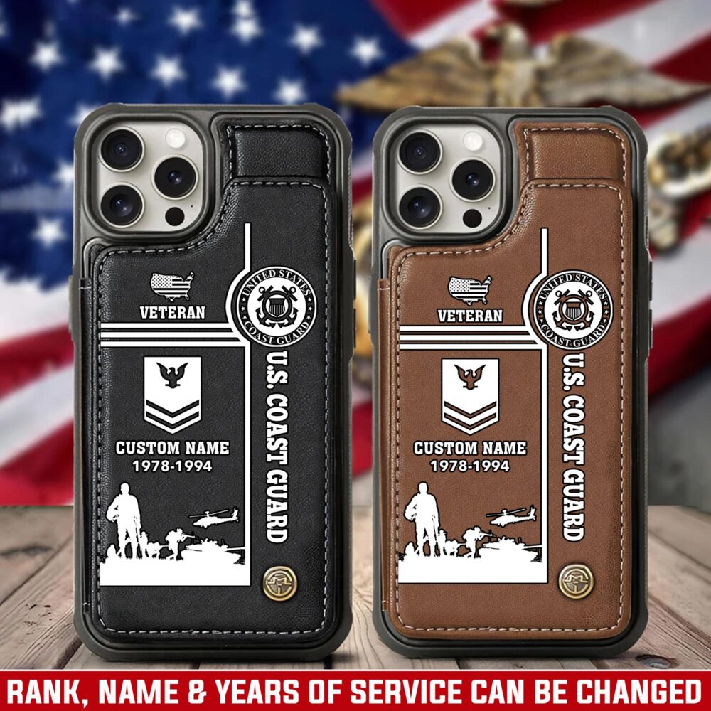 US Coast Guard, Land Of The Free, Because Of The Brave - Leather Flip Phone Case