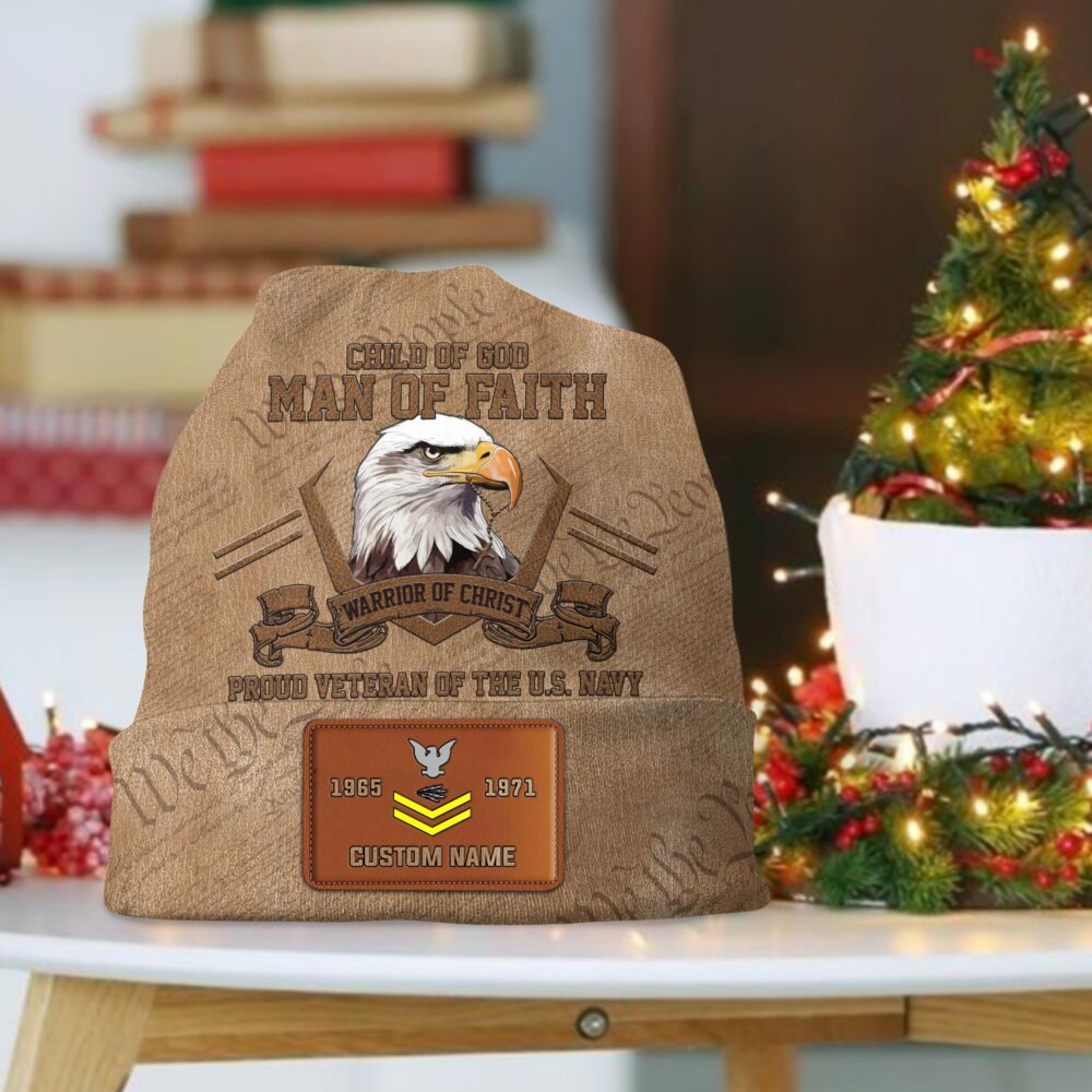 US Navy, Semper Fortis - Leather Patch Beanie Hat - Image 2