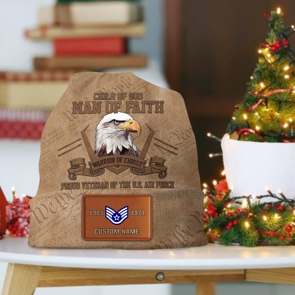 US Air Force , E 4 Air Force Sergeant - Leather Patch Beanie Hat - Image 2