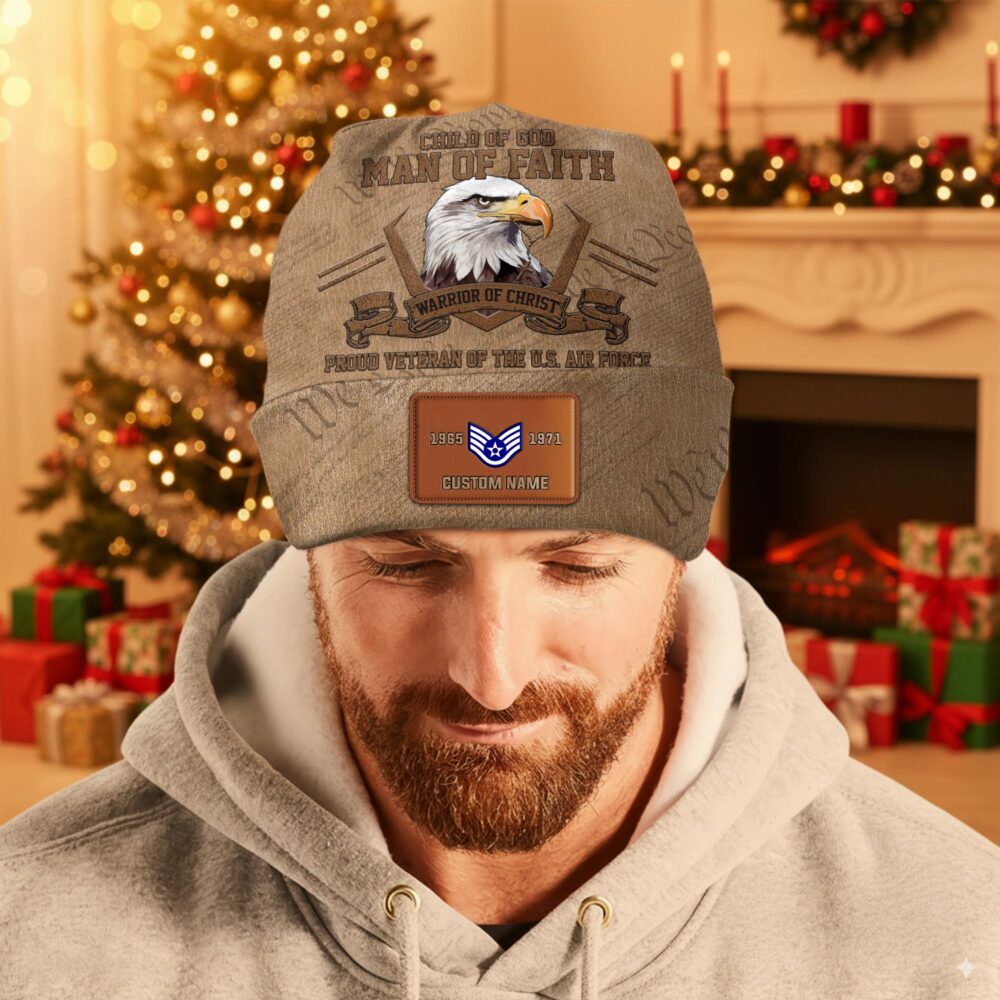 US Air Force , E 4 Air Force Sergeant - Leather Patch Beanie Hat - Image 3
