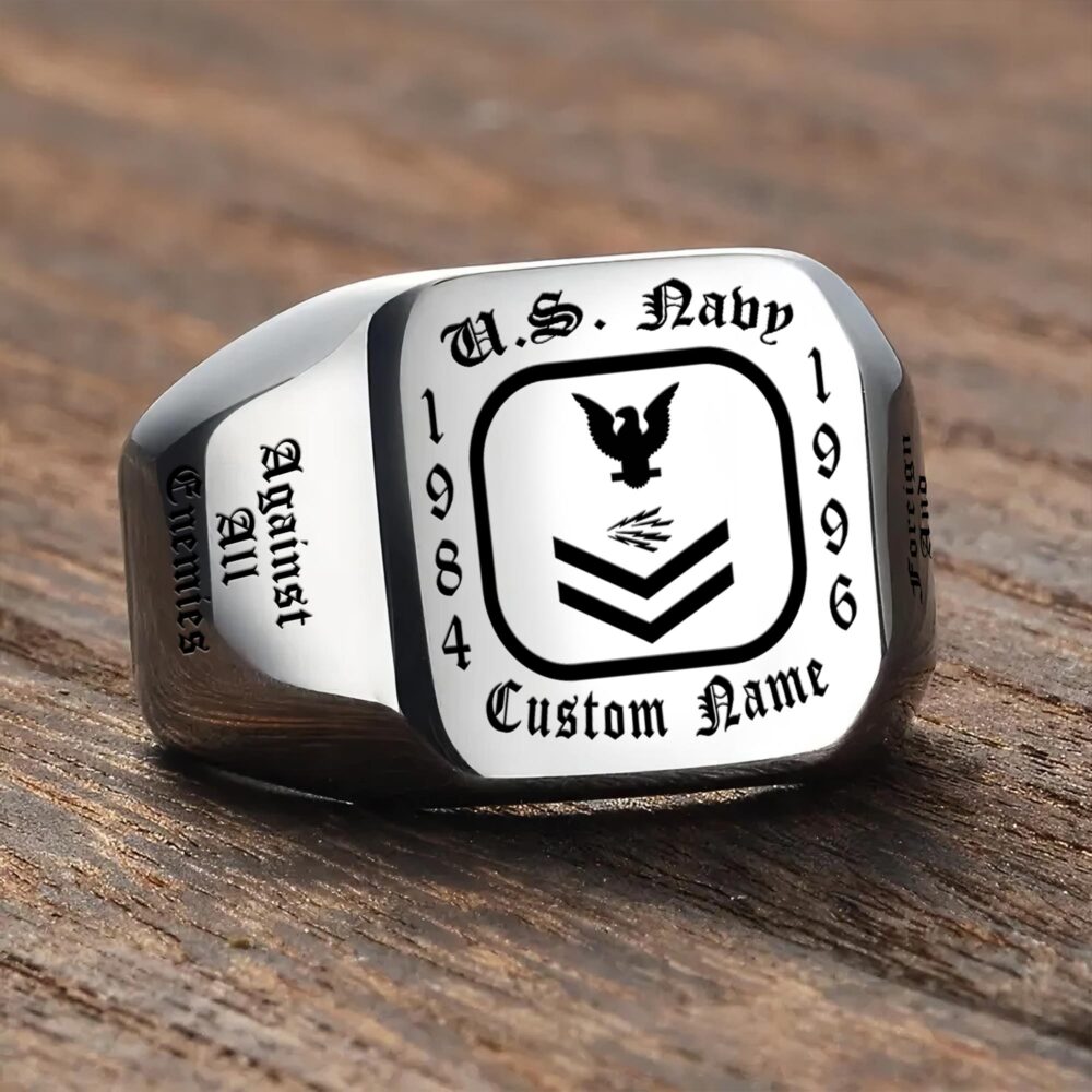 US Navy, Freedom Over Fear - Engraved Men's Ring - Image 3