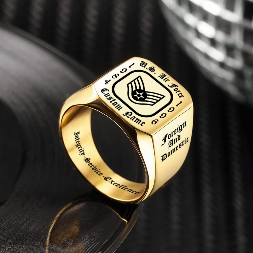 US Air Force , E 3 Air Force Airman First Class - Engraved Men's Ring - Image 2