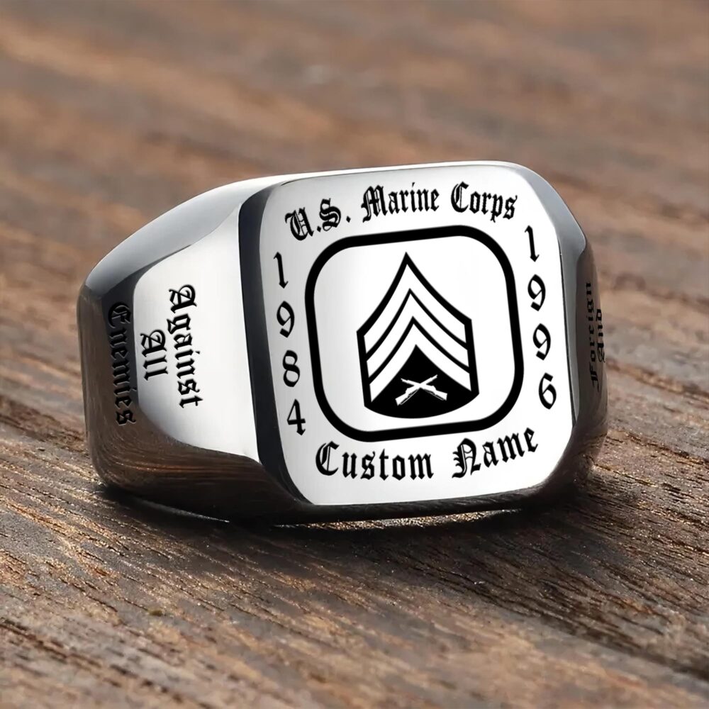 US Marine Corps, E 3 Marines Lance Corporal - Engraved Men's Ring - Image 3