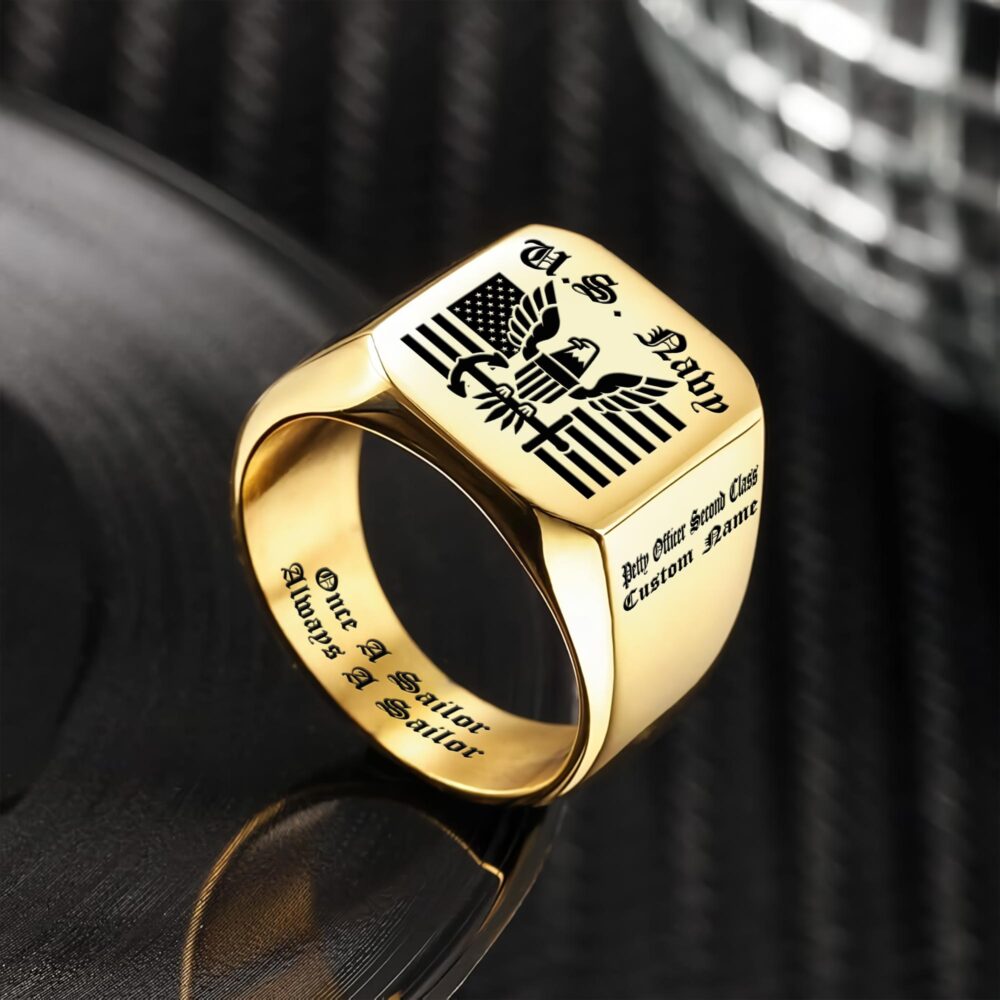 US Navy, E 8 Gold - Engraved Men's Ring - Image 2