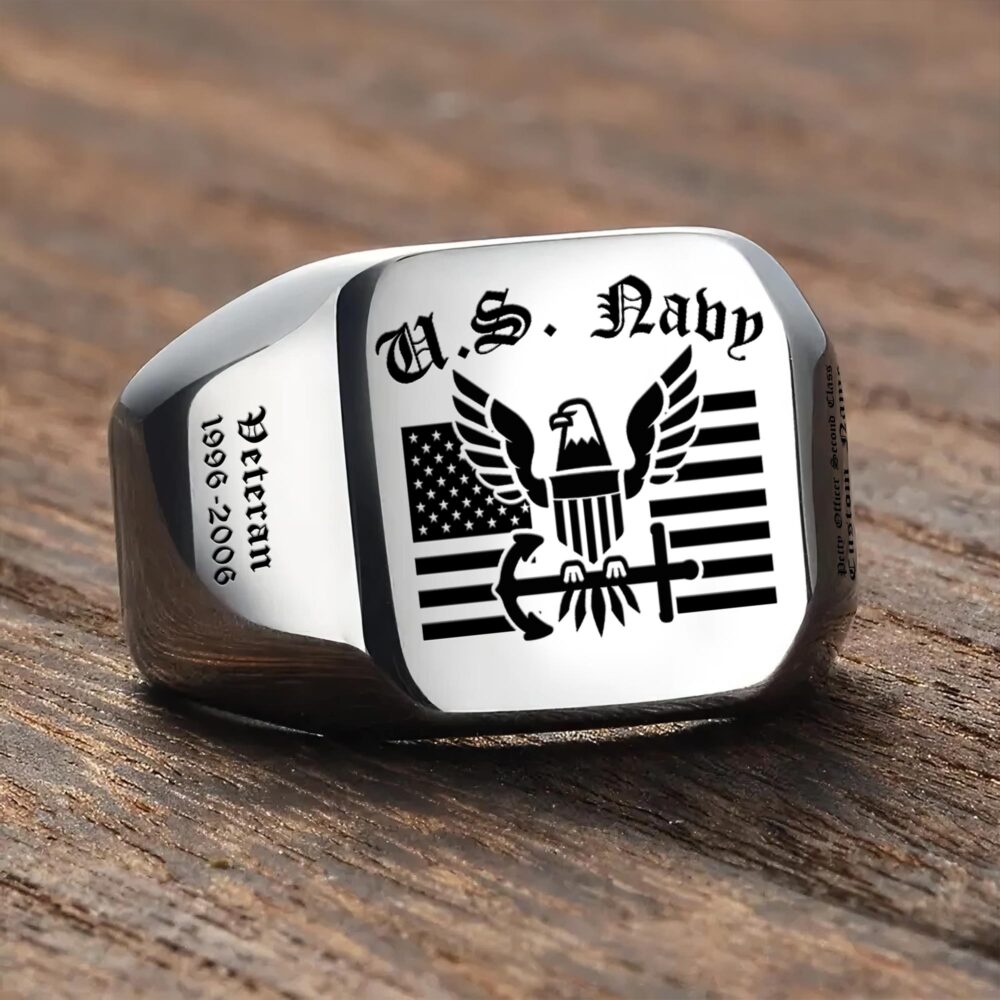 US Navy, E 8 Gold - Engraved Men's Ring - Image 3