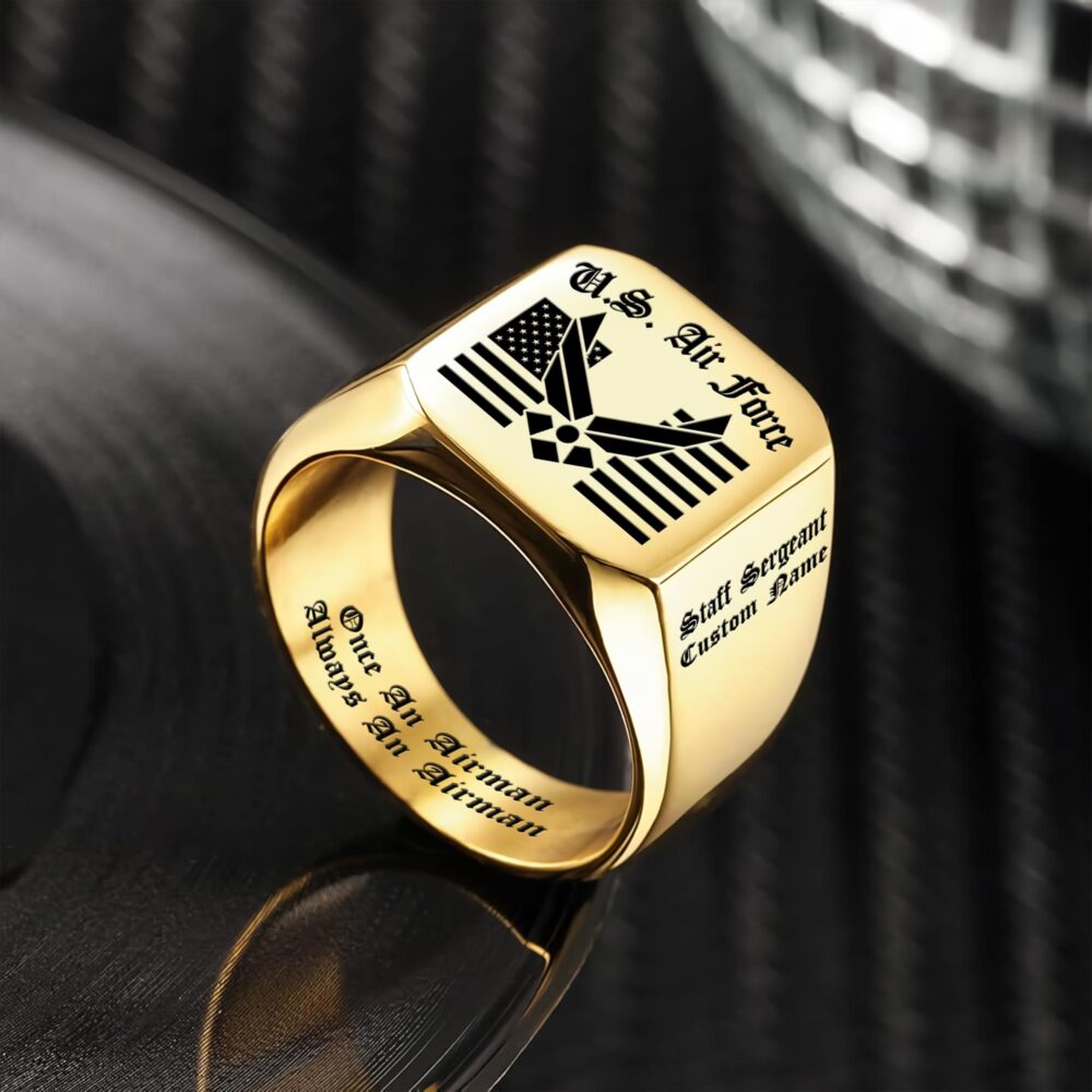 US Air Force , Aim High … Fly-Fight-Win - Engraved Men's Ring - Image 2