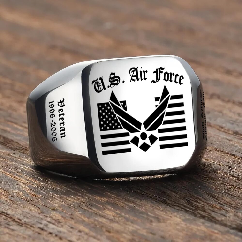 US Air Force , Aim High … Fly-Fight-Win - Engraved Men's Ring - Image 3