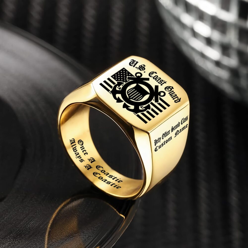 US Coast Guard, E 4 Gold - Engraved Men's Ring - Image 2