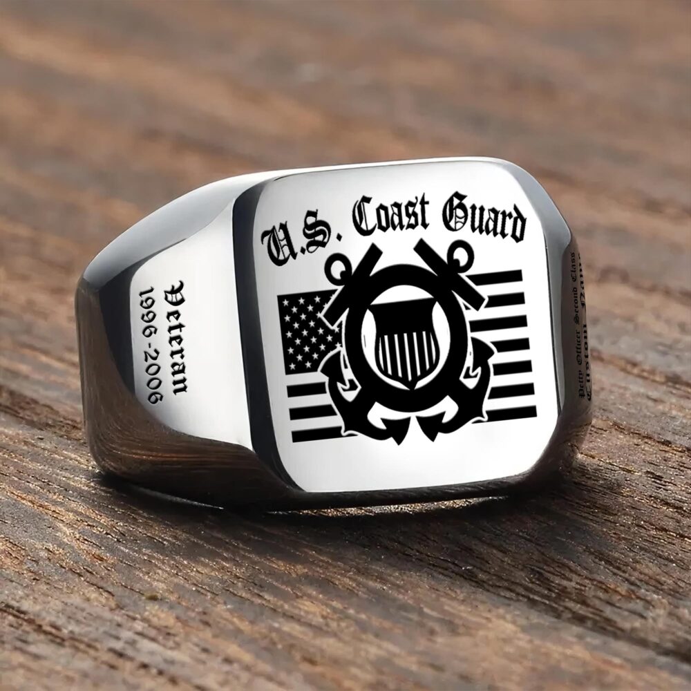 US Coast Guard, E 4 Gold - Engraved Men's Ring - Image 3