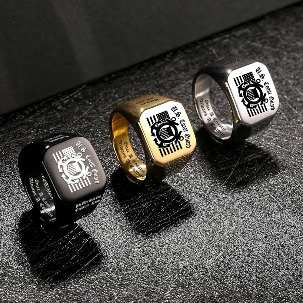 US Coast Guard, E 4 Gold - Engraved Men's Ring - Image 7