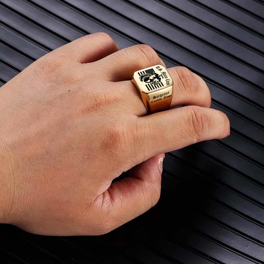 US Marine Corps, E 6 Marines Staff Sergeant - Engraved Men's Ring - Image 5