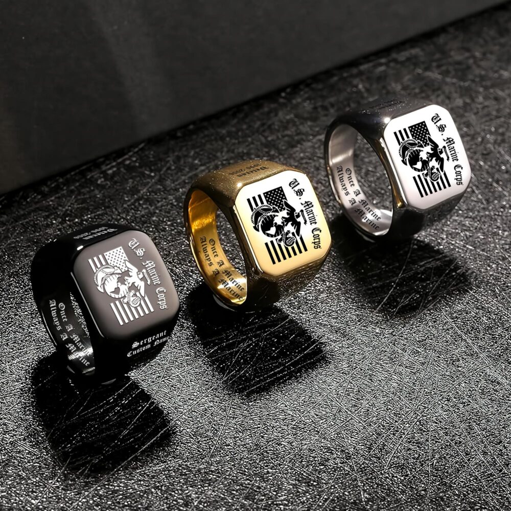 US Marine Corps, E 6 Marines Staff Sergeant - Engraved Men's Ring - Image 7