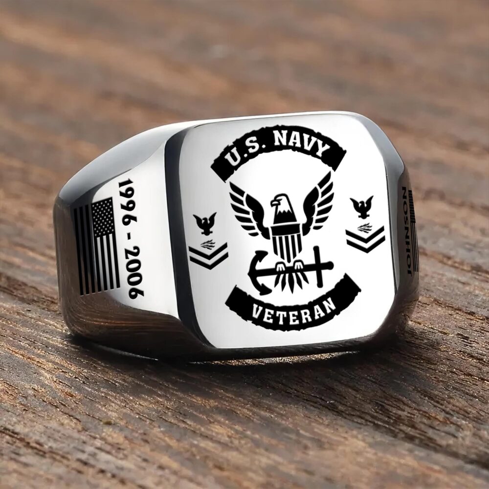 US Navy, E 3 Blue - Engraved Men's Ring - Image 3