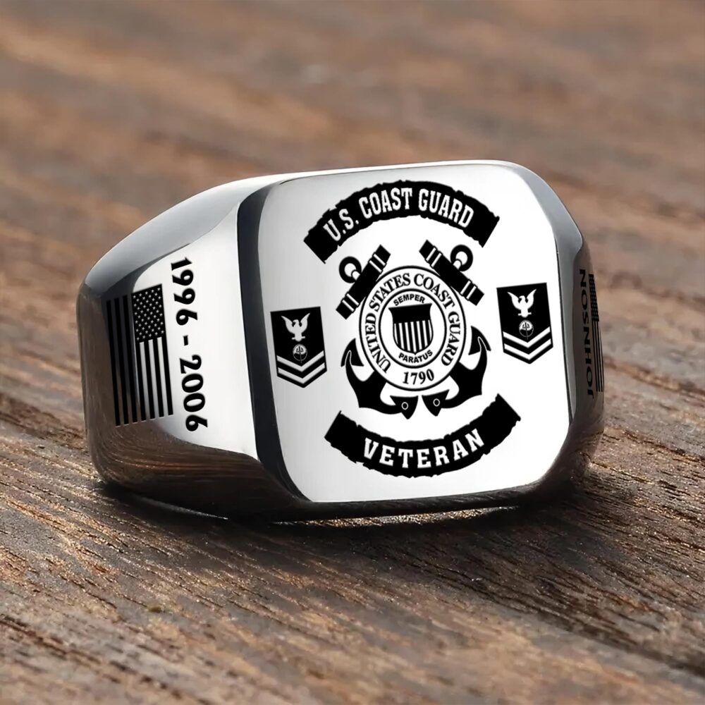 US Coast Guard, Defender of Freedom - Engraved Men's Ring - Image 3