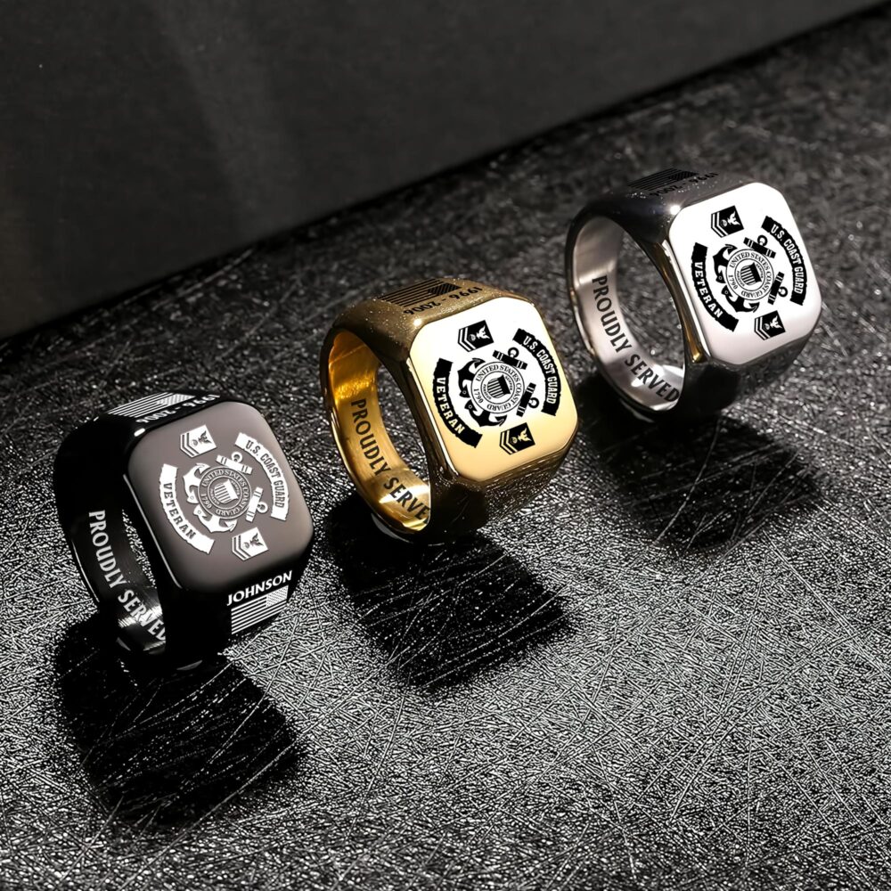 US Coast Guard, Defender of Freedom - Engraved Men's Ring - Image 7