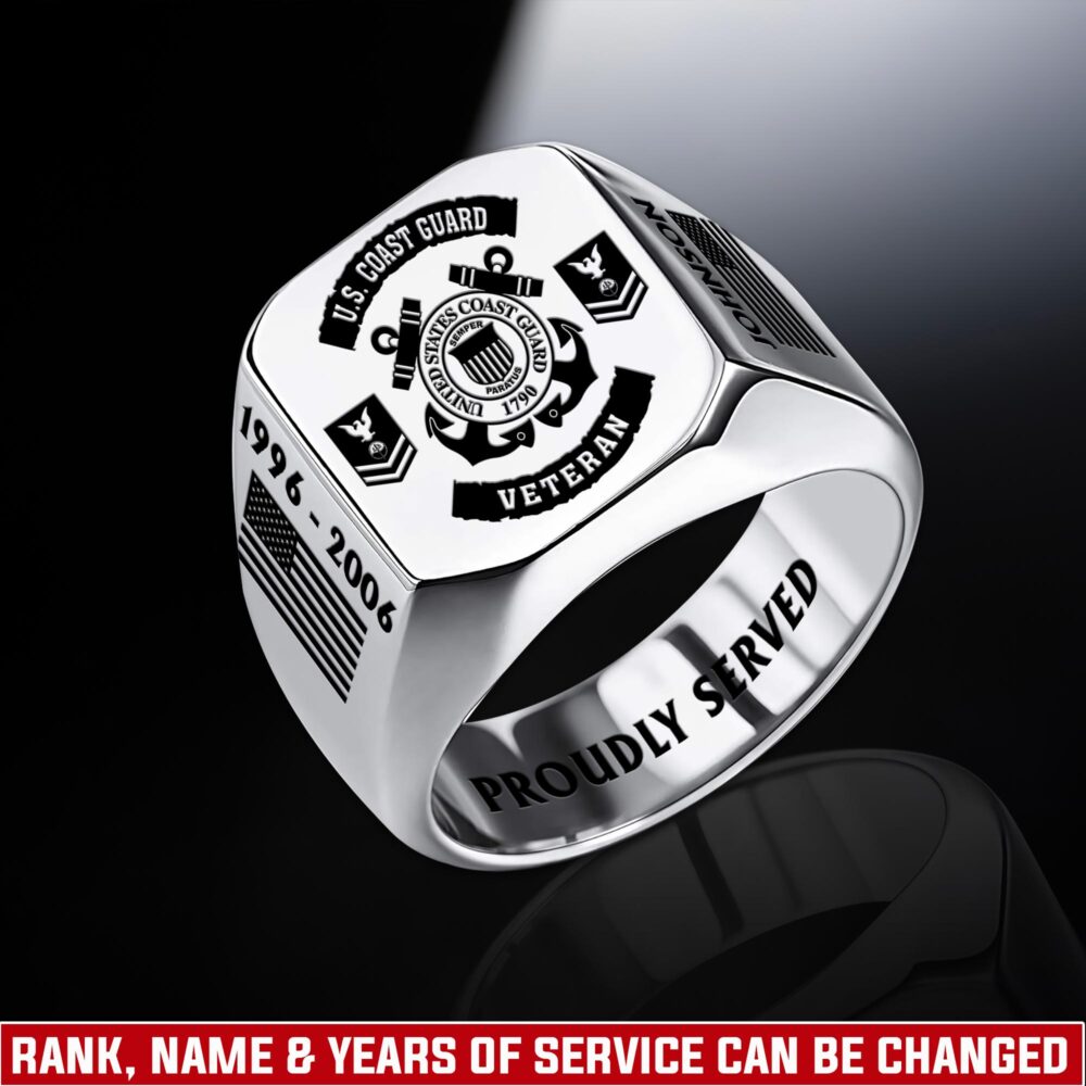 US Coast Guard, Defender of Freedom - Engraved Men's Ring