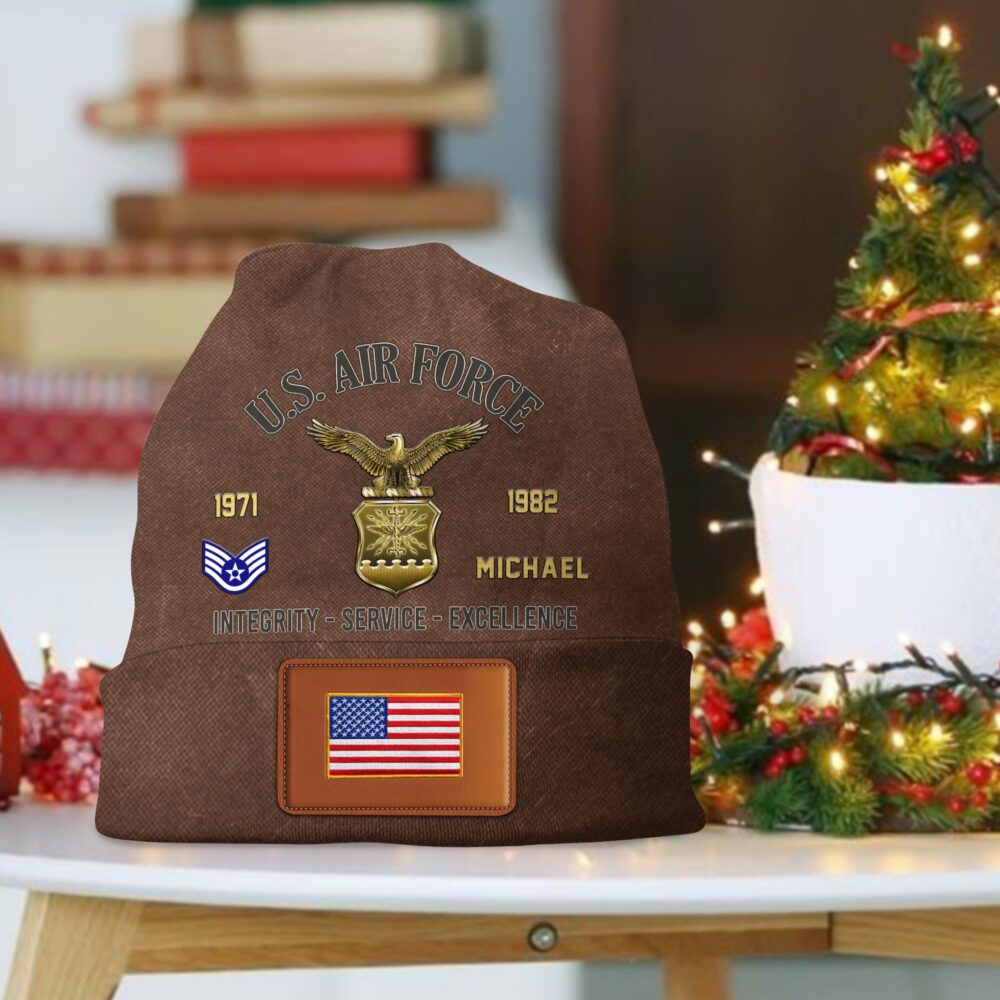 US Air Force , O 4 Air Force Major - Leather Patch Beanie Hat - Image 2