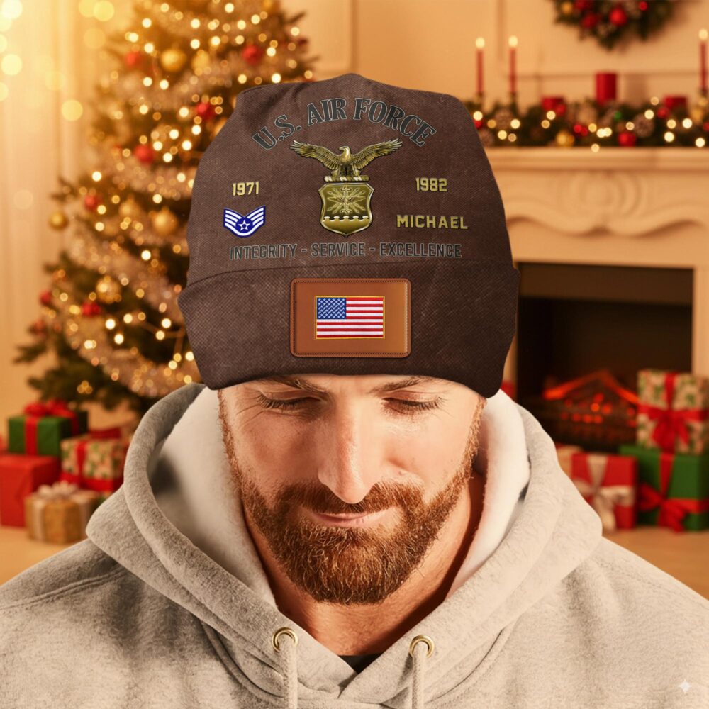 US Air Force , O 4 Air Force Major - Leather Patch Beanie Hat - Image 3
