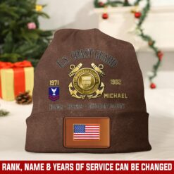 US Coast Guard, Land Of The Free, Because Of The Brave - Leather Patch Beanie Hat