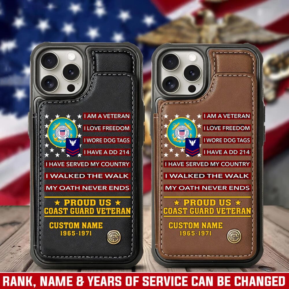 US Coast Guard, E 4 Gold - Leather Flip Phone Case