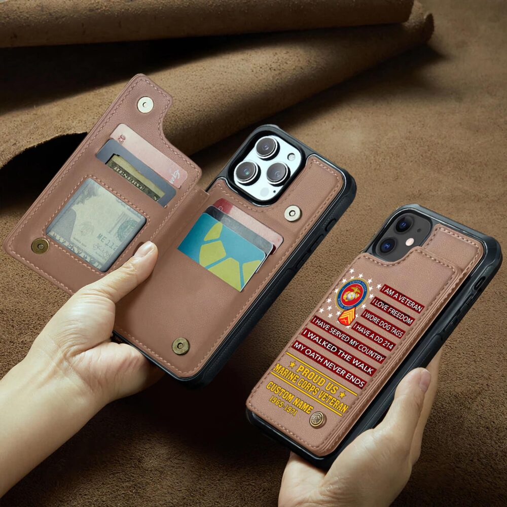 US Marine Corps, Proud Veteran - Leather Flip Phone Case - Image 2
