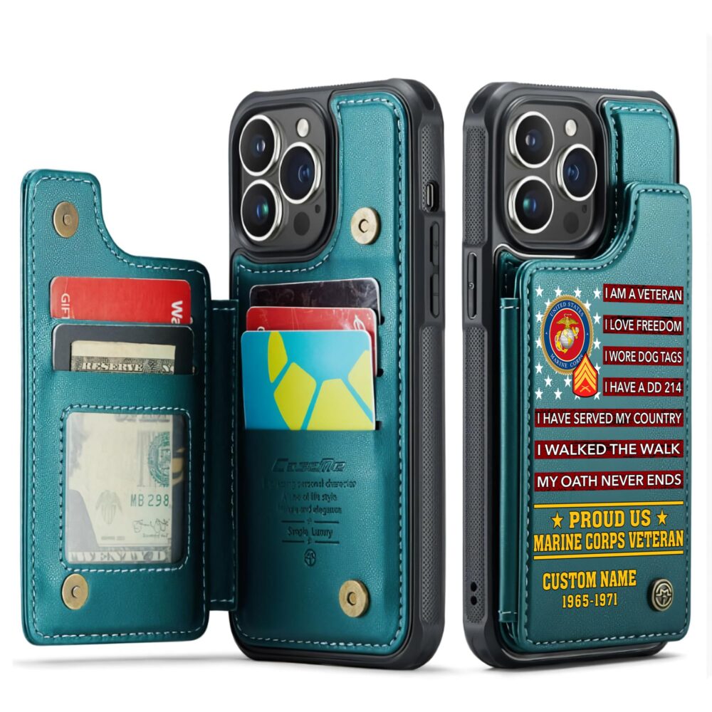 US Marine Corps, Proud Veteran - Leather Flip Phone Case - Image 5