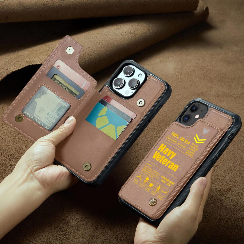 US Navy, E 4 Gold - Leather Flip Phone Case - Image 2