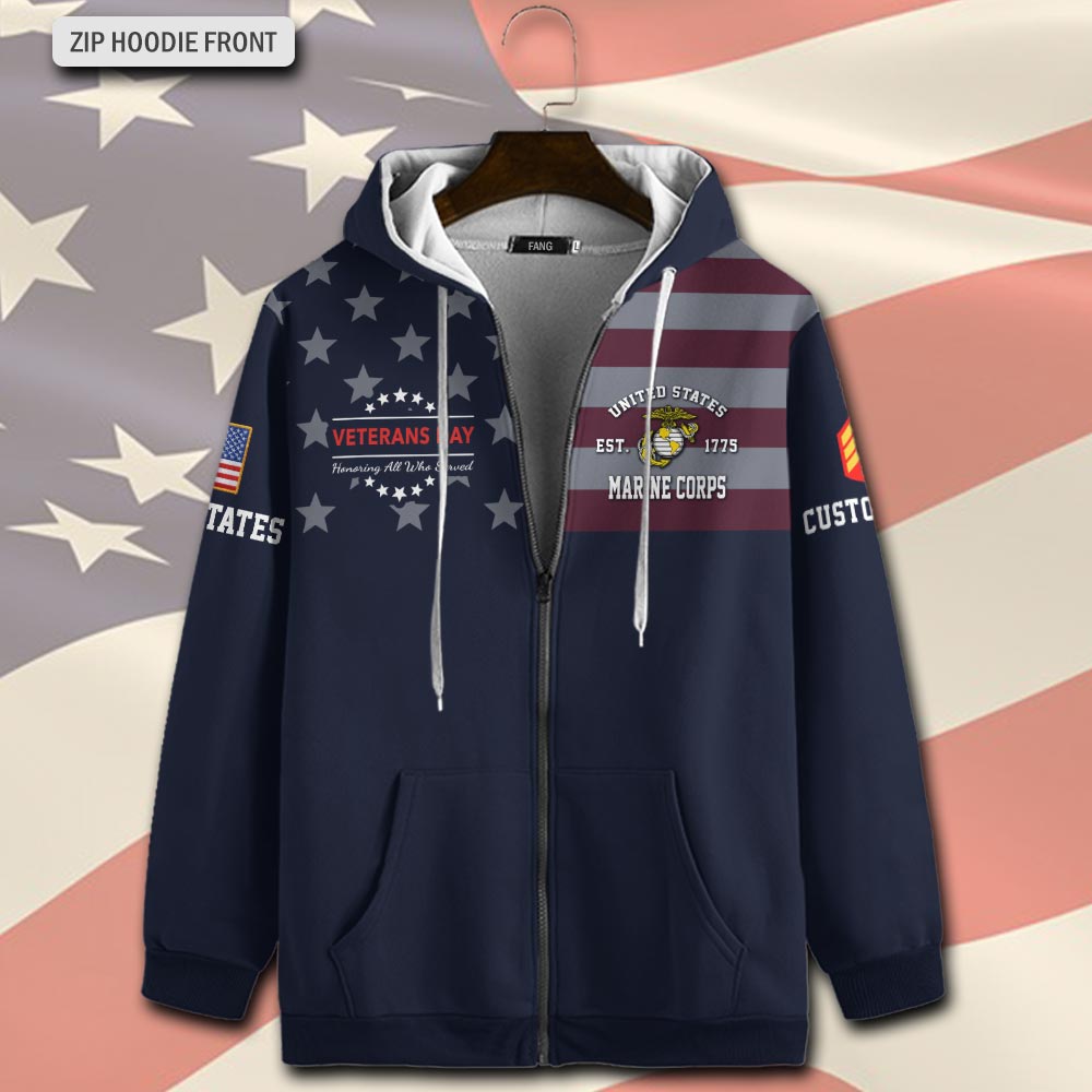 US Marine Corps, Honor, Duty, Service - Zip Hoodie - Image 2
