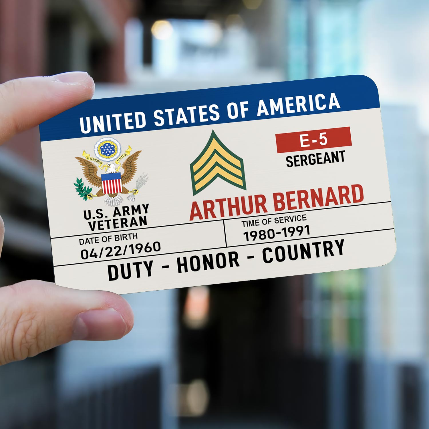 US Army, E 5 Army Sergeant - Printed Metal Card - Image 2