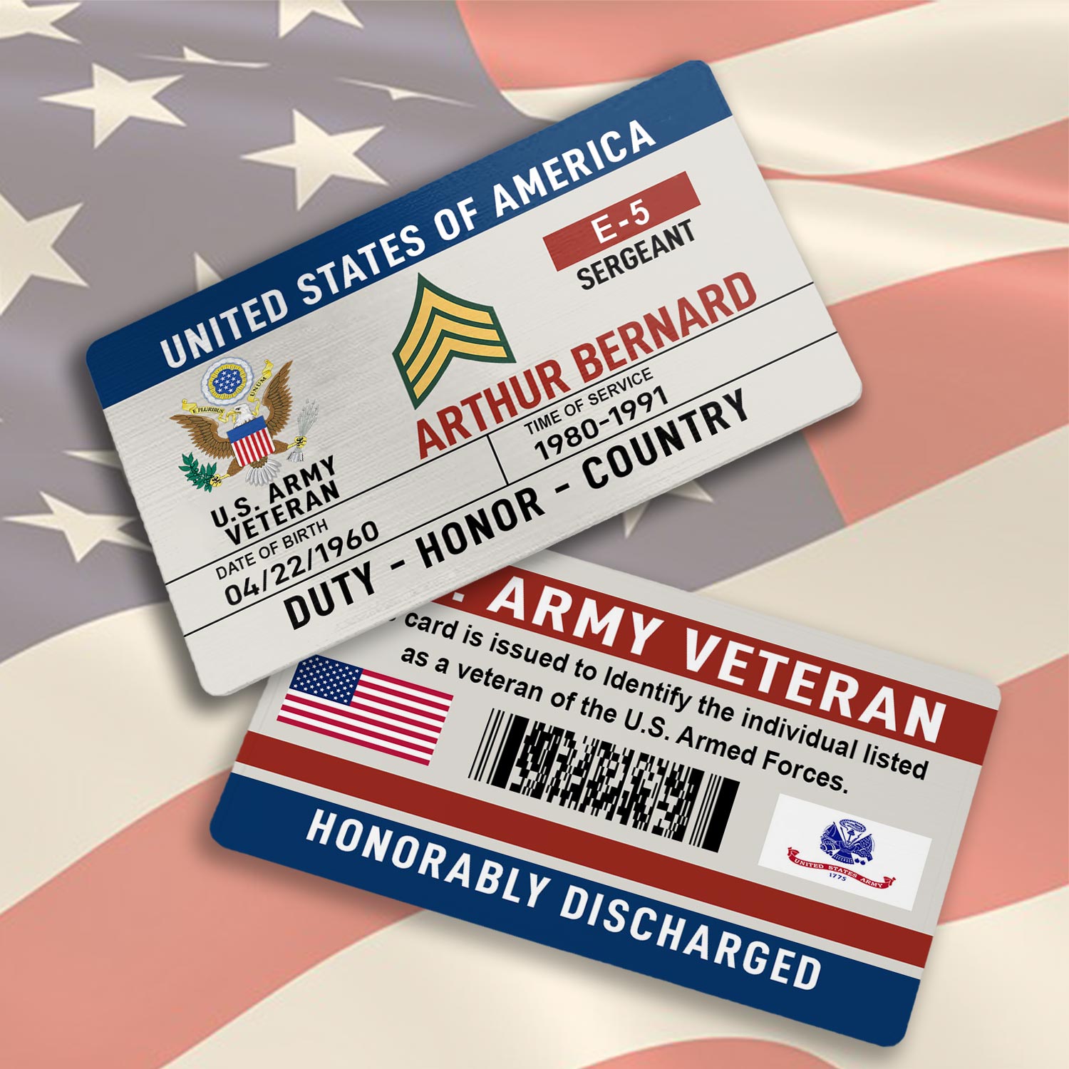 US Army, E 5 Army Sergeant - Printed Metal Card - Image 3