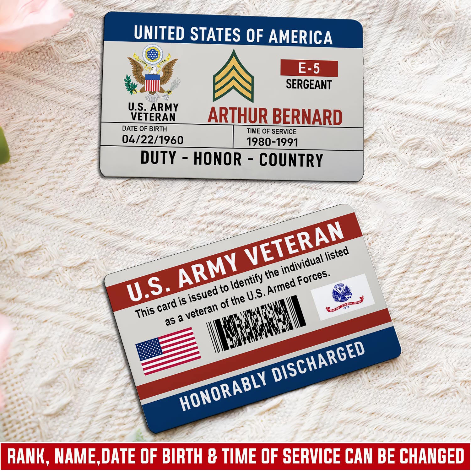 US Army, E 5 Army Sergeant - Printed Metal Card