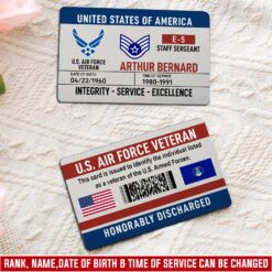 US Air Force , E 6 Air Force Technical Sergeant - Printed Metal Card