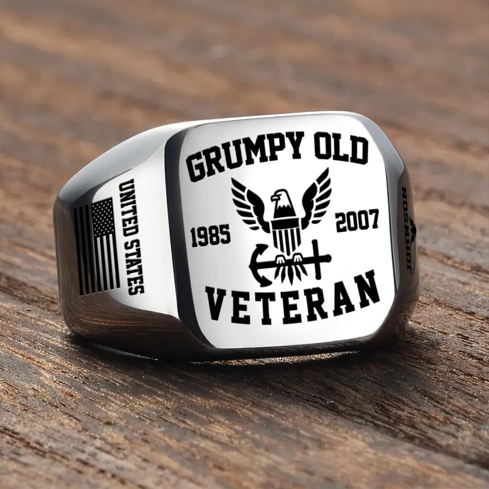 US Navy, E 7 Red - Engraved Men's Ring - Image 6