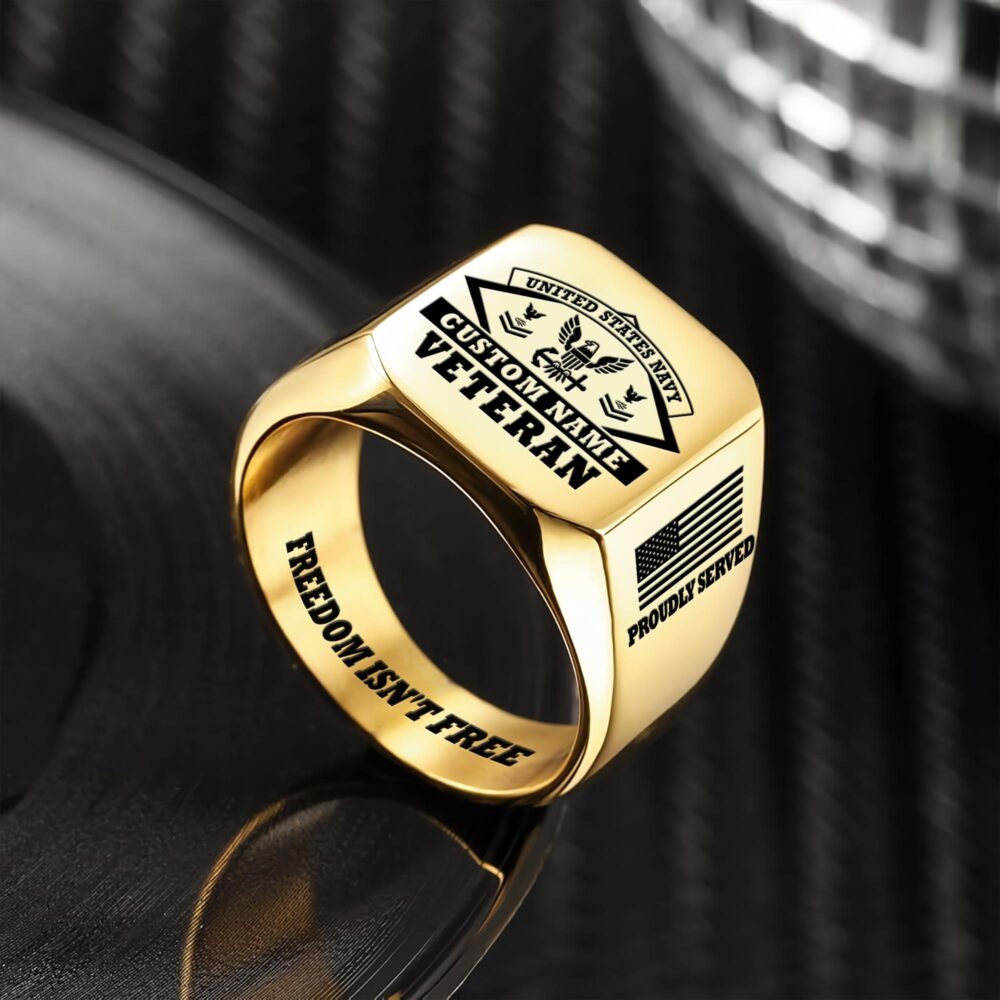 US Navy, E 3 White - Engraved Men's Ring - Image 2