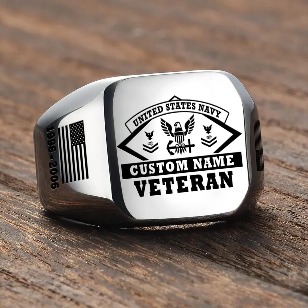 US Navy, E 3 White - Engraved Men's Ring - Image 3