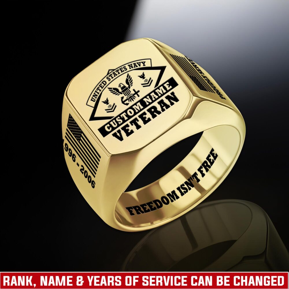 US Navy, E 3 White - Engraved Men's Ring