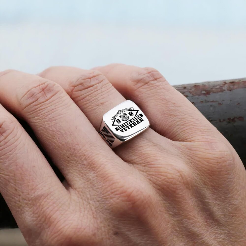 US Coast Guard, E 2 White - Engraved Men's Ring - Image 6