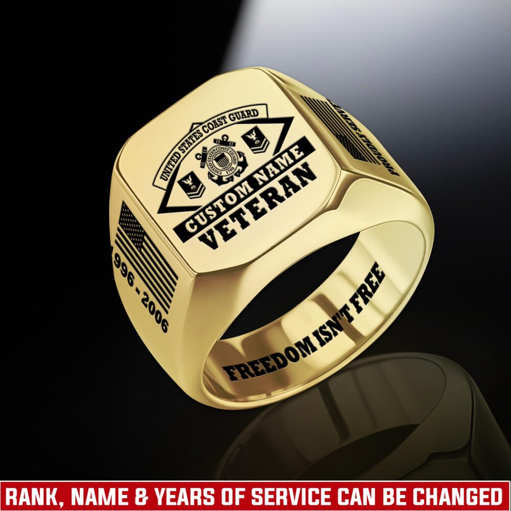 US Coast Guard, E 2 White - Engraved Men's Ring
