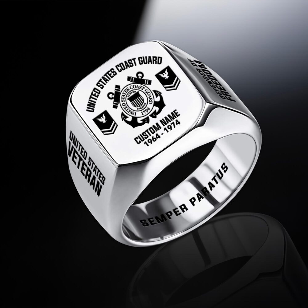 US Coast Guard, Honoring All Who Served - Engraved Men's Ring - Image 2