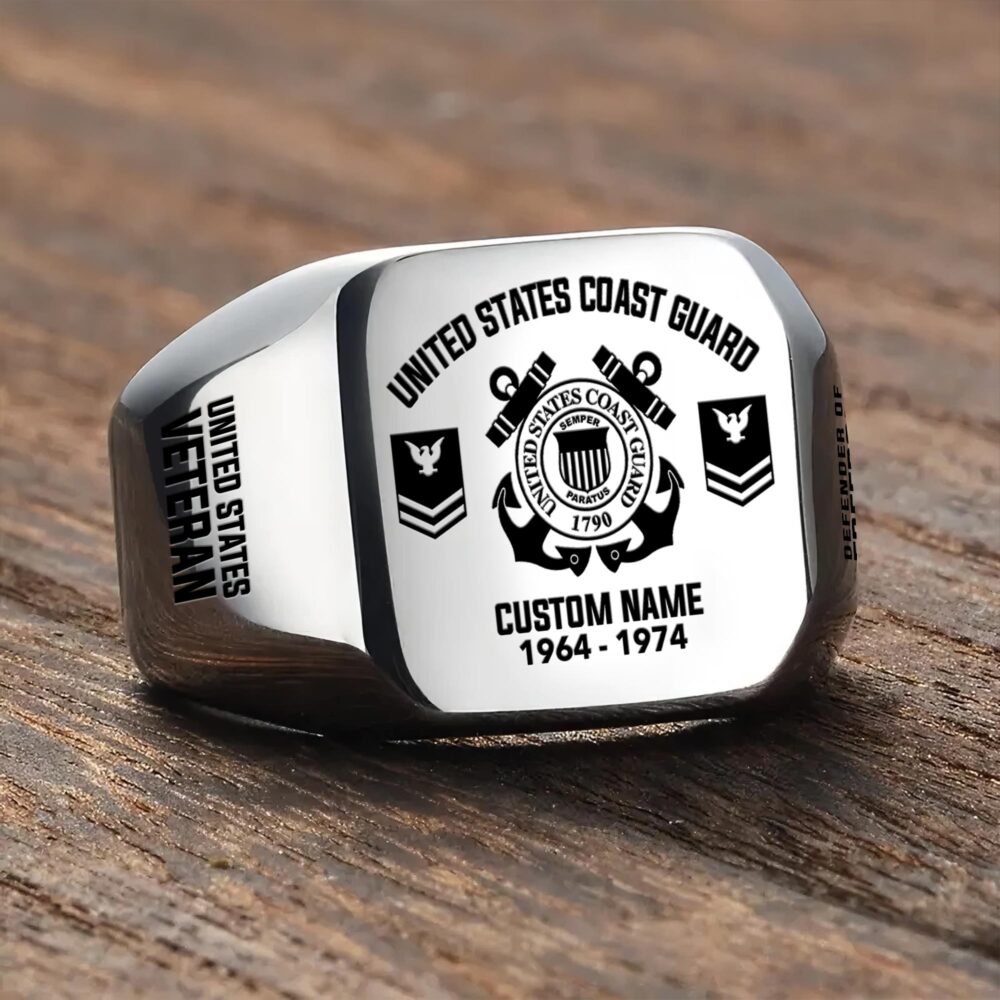 US Coast Guard, Honoring All Who Served - Engraved Men's Ring - Image 3