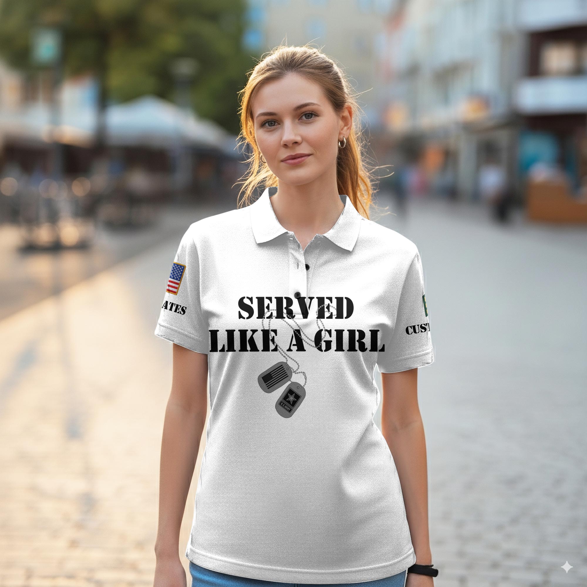 US Army, E 4 Army Specialist - Women Polo Shirt - Image 2