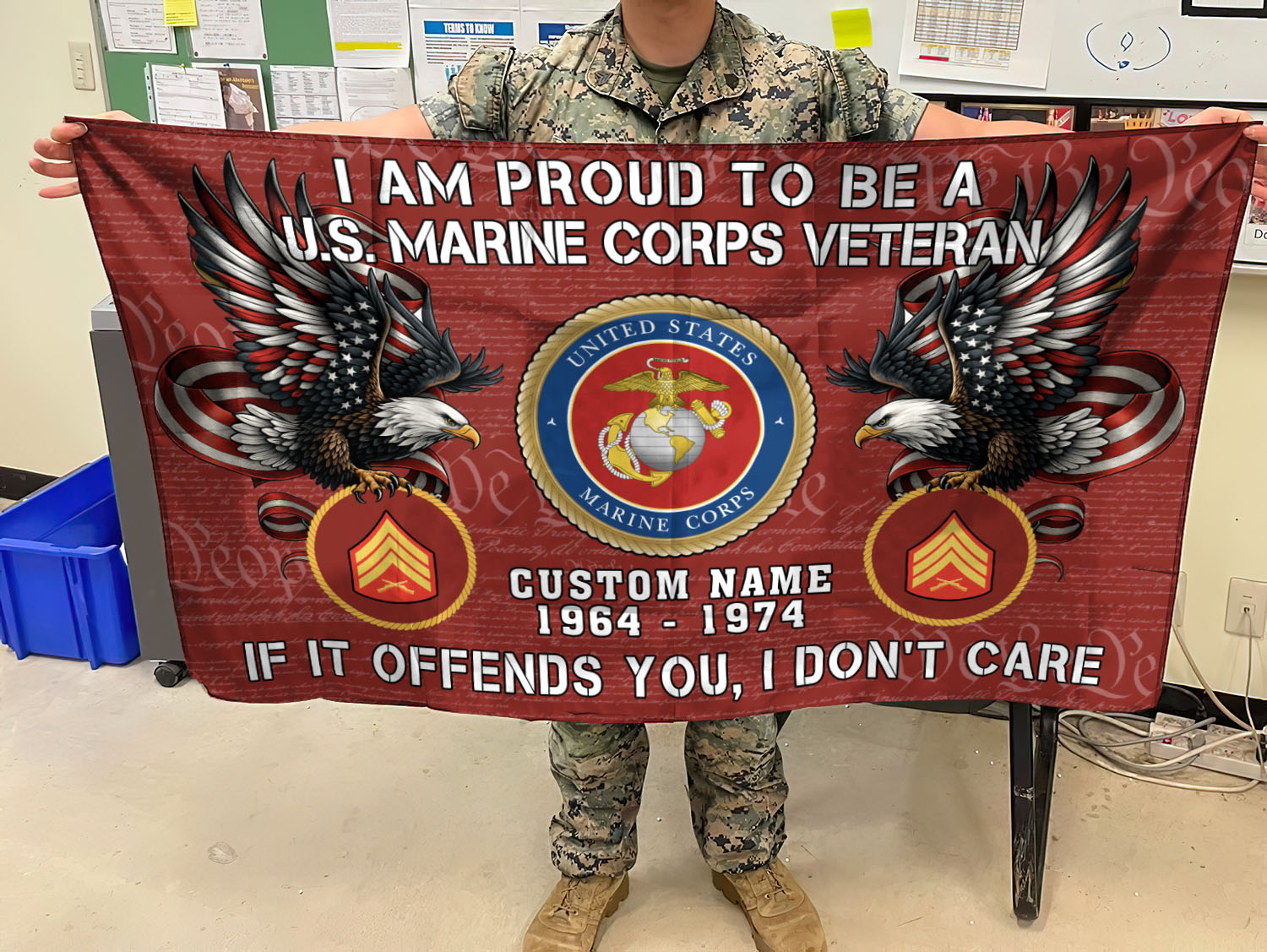 US Marine Corps, Proud Veteran - Flying Flag 3×5 Feet(90×150 Cm) - Image 3