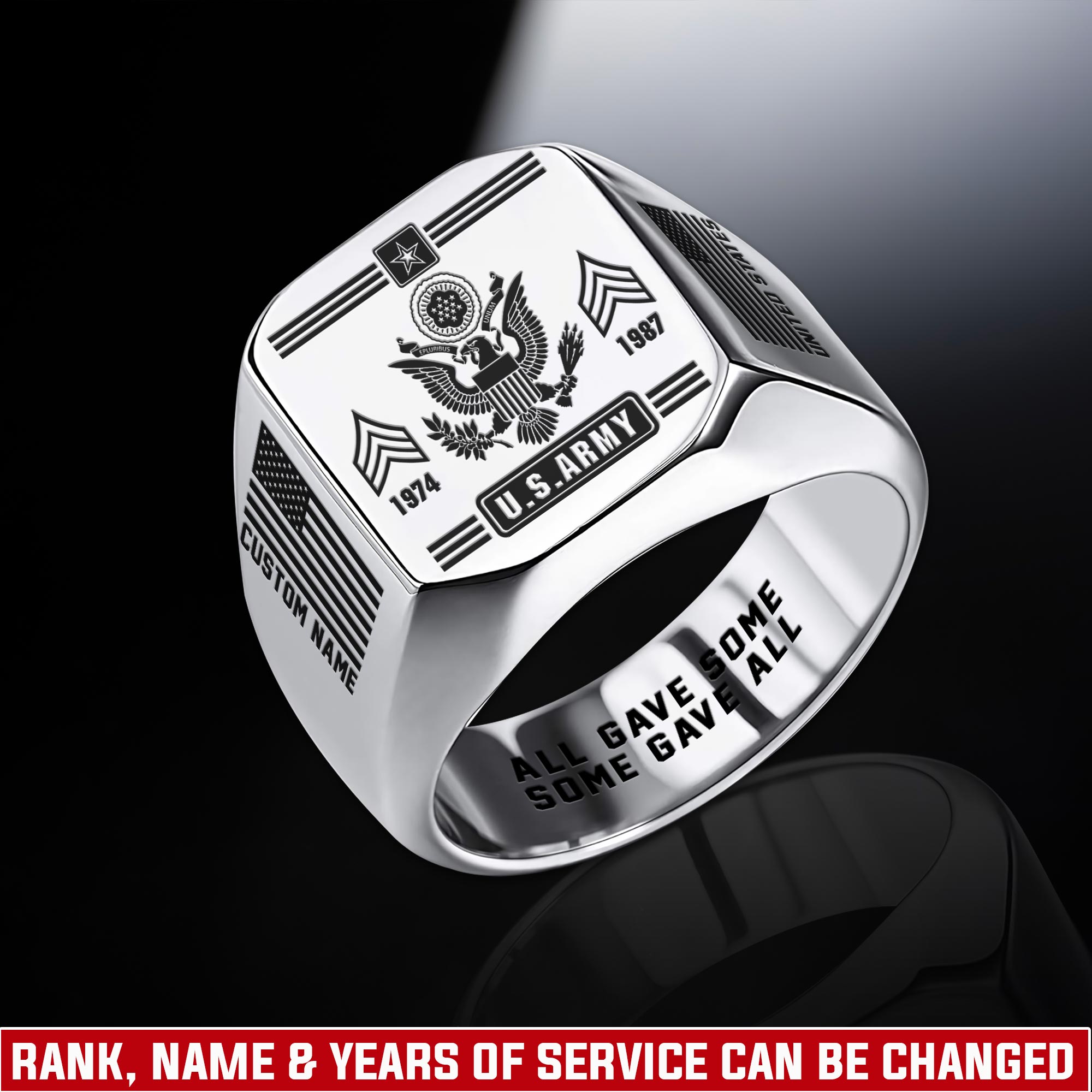 US Army, E 7 Army Sergeant First Class - Engraved Men's Ring