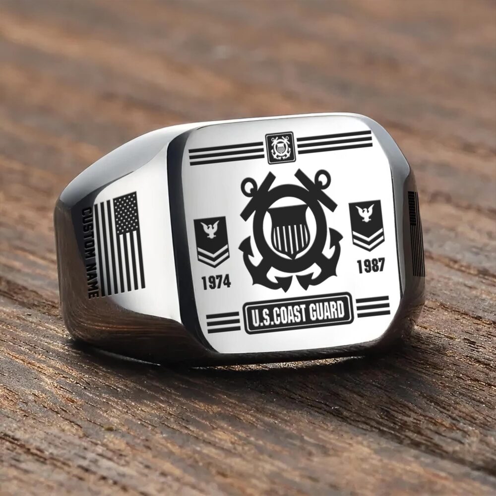 US Coast Guard, Duty, Honor, Country - Engraved Men's Ring - Image 3