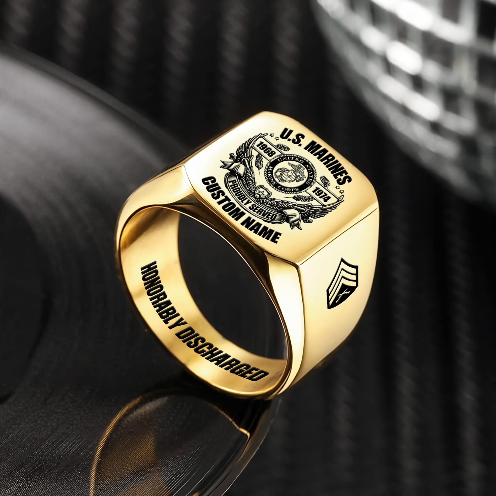 US Marine Corps, Duty, Honor, Country - Engraved Men's Ring - Image 2