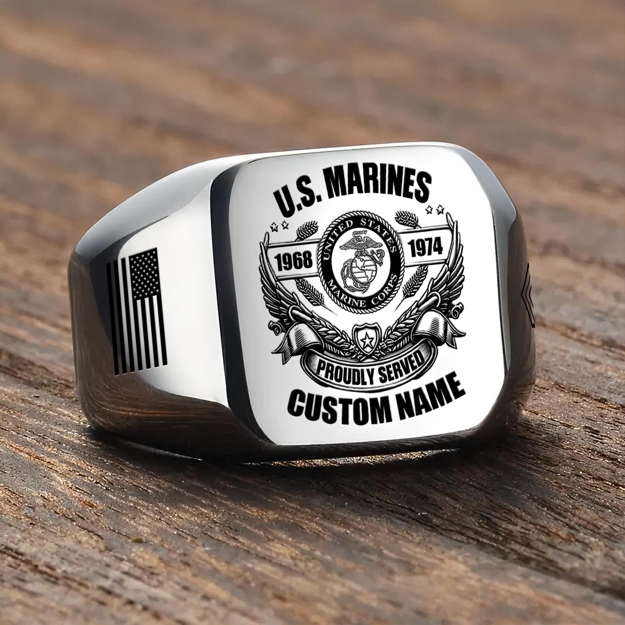 US Marine Corps, Duty, Honor, Country - Engraved Men's Ring - Image 3