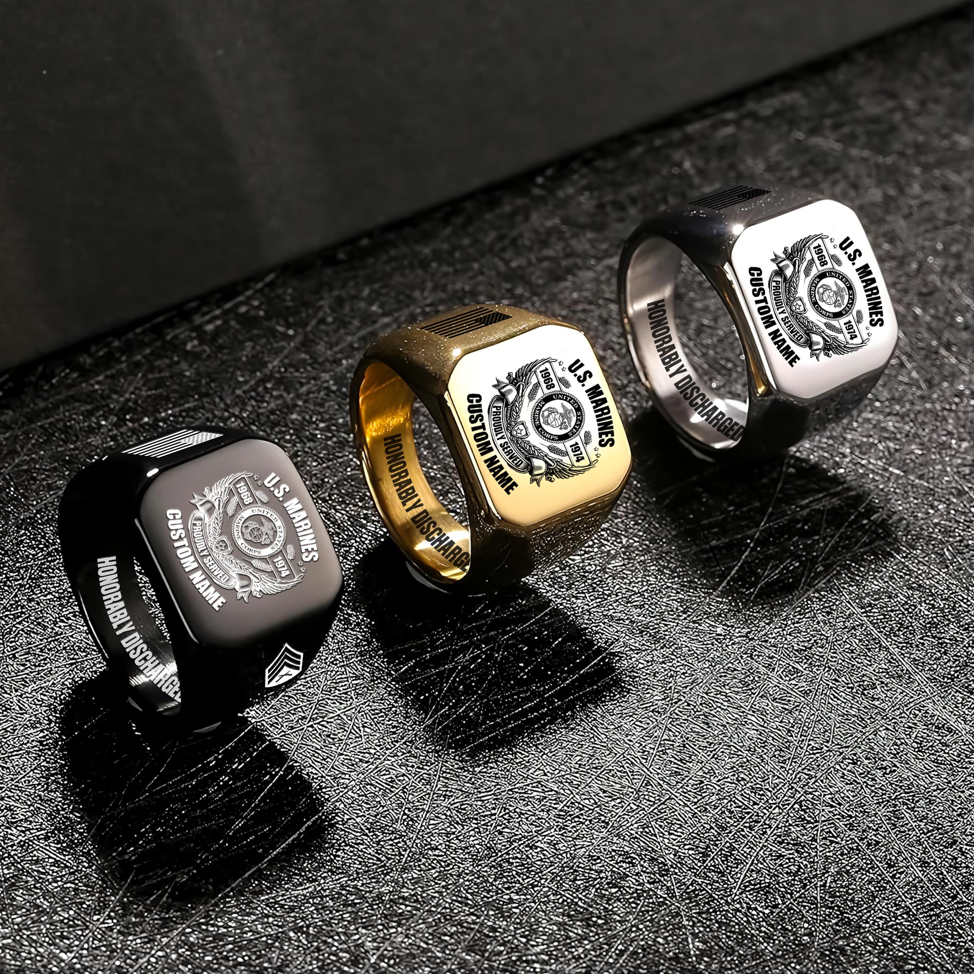 US Marine Corps, Duty, Honor, Country - Engraved Men's Ring - Image 7