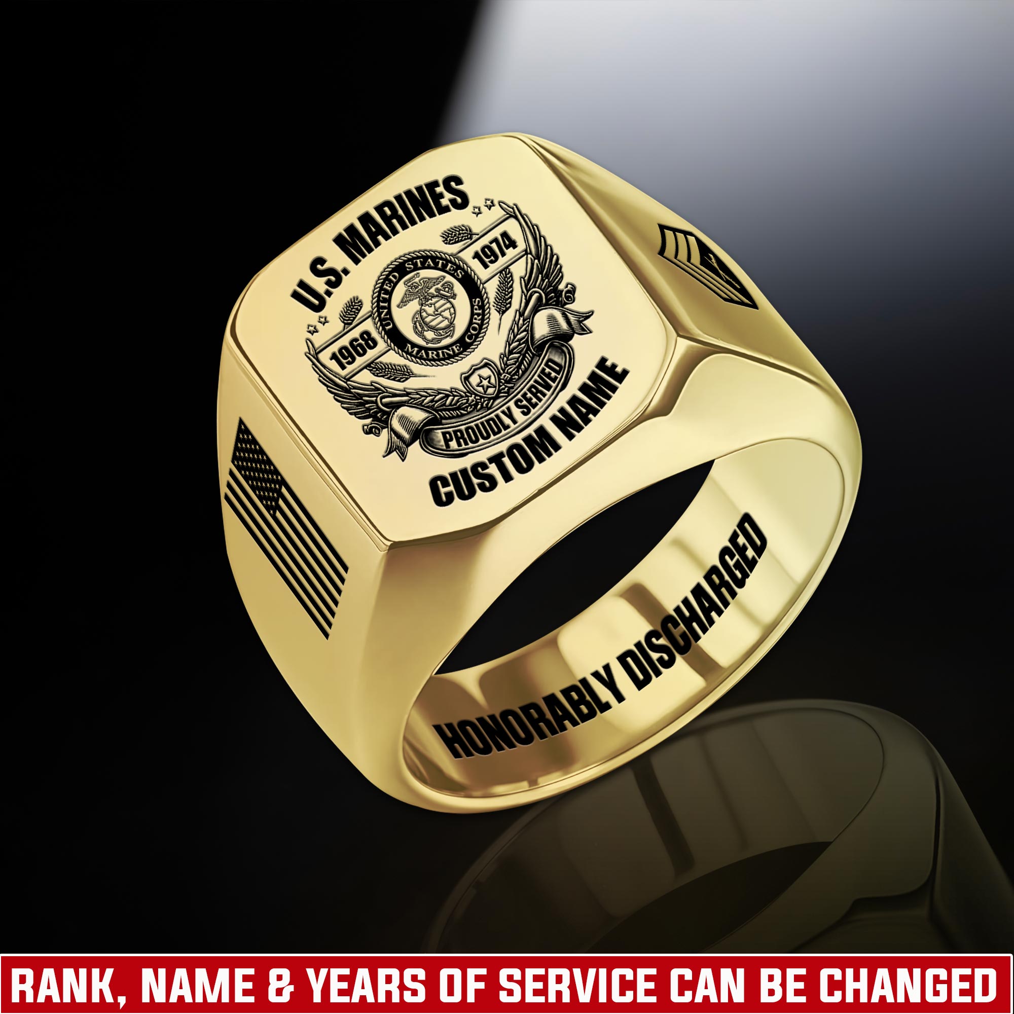 US Marine Corps, Duty, Honor, Country - Engraved Men's Ring